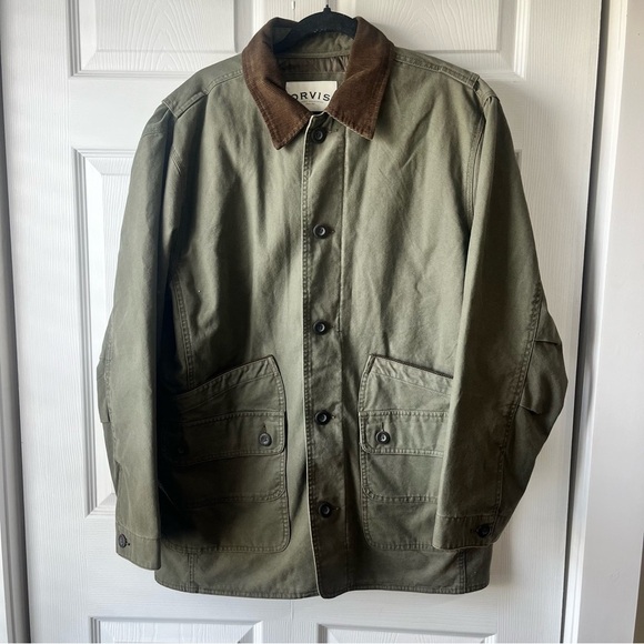 orvis heritage work chore barn coat parka jacket olive green cotton canvas large